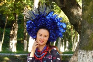 Робота Вінок пишний сині квіти жоржини кокошник діадема фотосесія